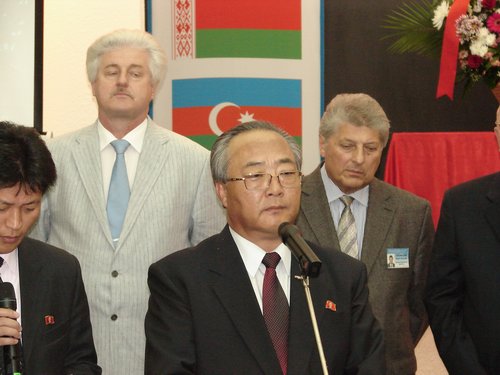 The PDRK Ambassador Kim Young-je speaking
